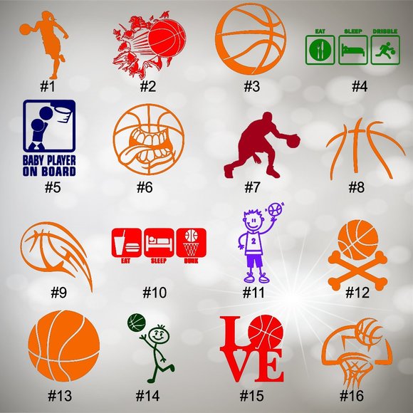 BASKETBALL VINYL DECAL - 5-6" - Picture 1 of 8
